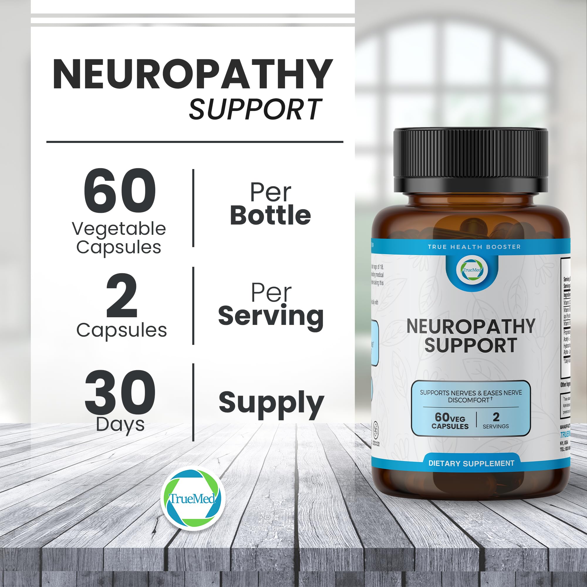 Neuropathy Support Neuro and Nerve Health Supplement with Vitamin D3, B6, B12, Acetyl-L-Carnitine, Alpha-Lipoic Acid, and Benfotiamine Supports Feet Nerve Function 60 Vegetable Capsules : Health & Household