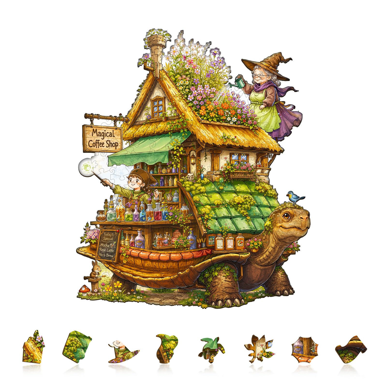 Wooden Puzzles for Adults, Wooden Magical Coffee Shop Puzzle, Wood Puzzles Adult, Birthday for Women Men, Family Puzzle Game (L- 13.4 * 11.2 in 220 pcs)
