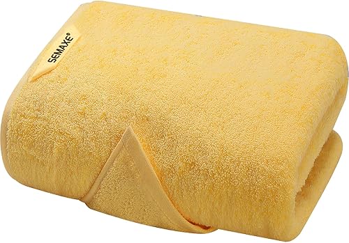 SEMAXE - Toalla de baño amarilla, toallas de baño 100% algodón con bucles para colgar y etiqueta inteligente, toalla de baño suave y altamente