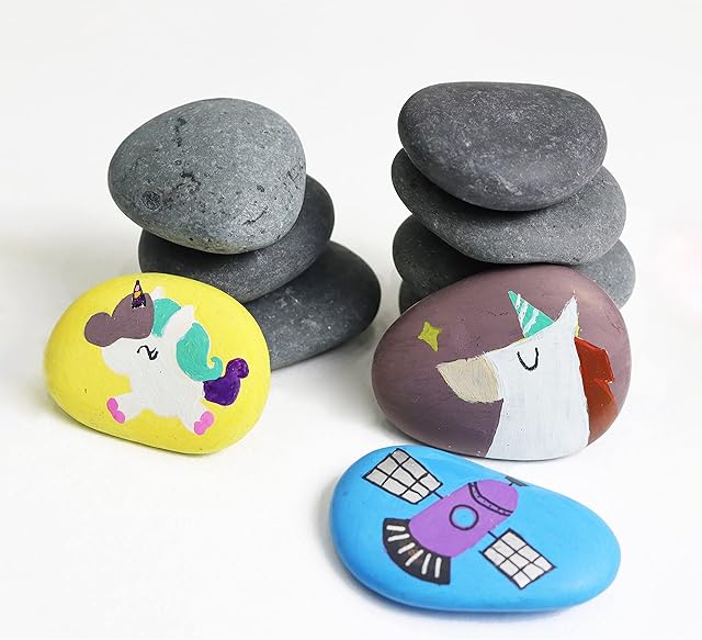 Wit & Work 12pcs 6-8cm Black Painting Pebbles, Rounded Large Paingting Rocks, Smooth Stones for Arts, Craft Painting and Decoration