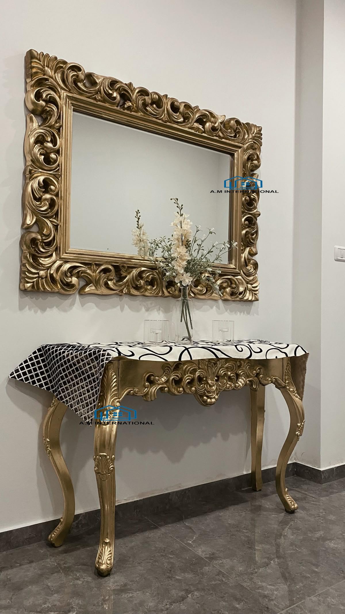 A.M INTERNATIONAL Wooden Carved Console Table with Frame in Solid Mango Wood with PU Finish for livingroom, Hall, enterway, Office Size 48 * 30 * 15 inch (with Mirror Frame only)-image-14