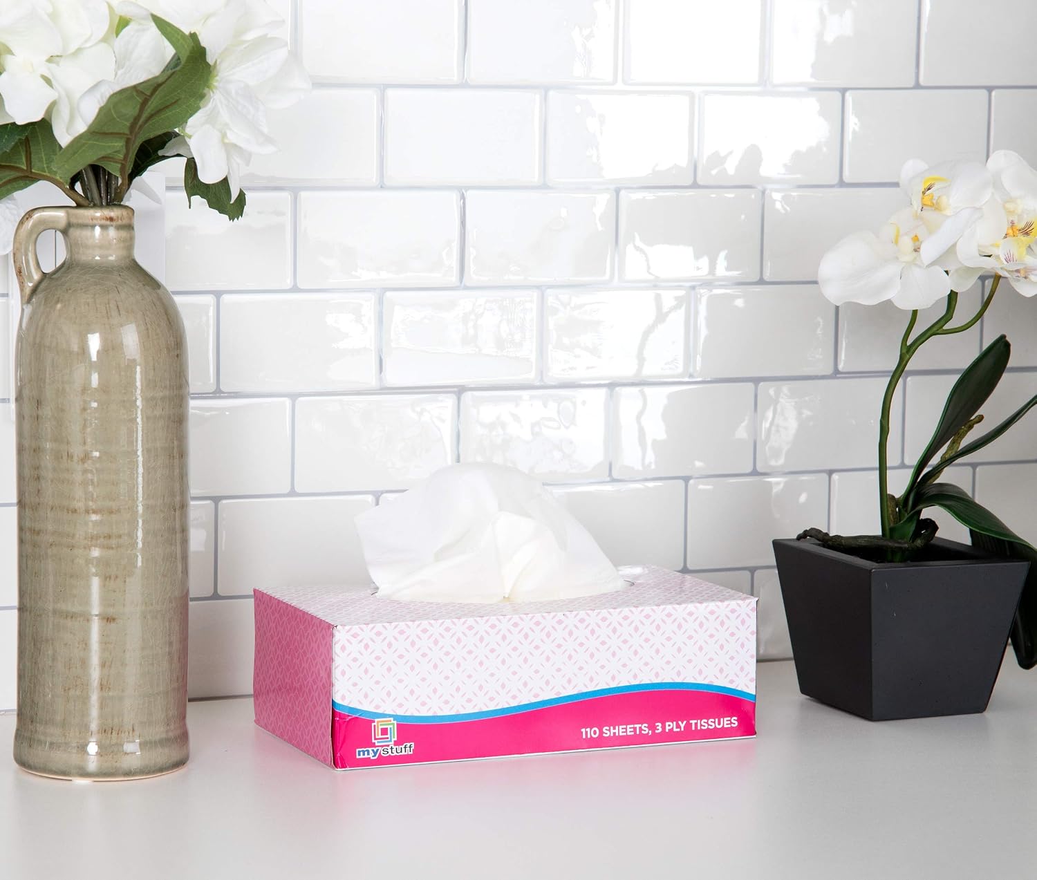 My Stuff Facial Tissues, Soft and Strong Cloths, 110 Sheets per Box, 3-Ply Material, Full Size, Decorative Color Packaging, Pink