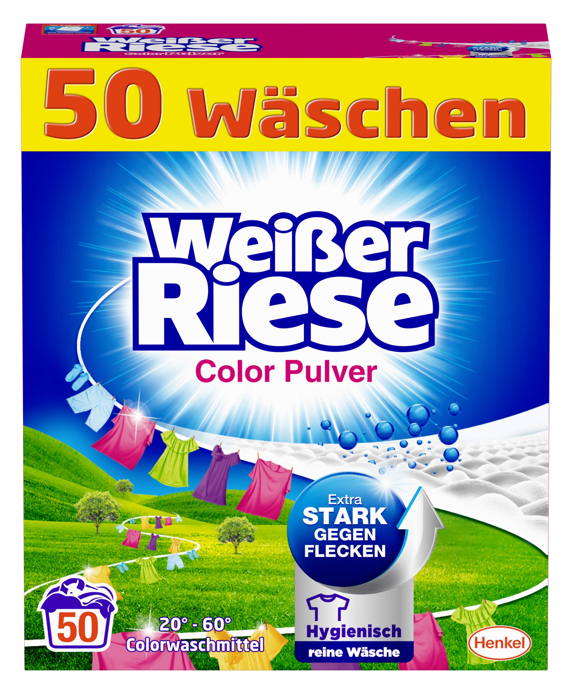 Weißer Riese Color Pulver, Colorwaschmittel, 50 Waschladungen, Extra Stark gegen Flecken