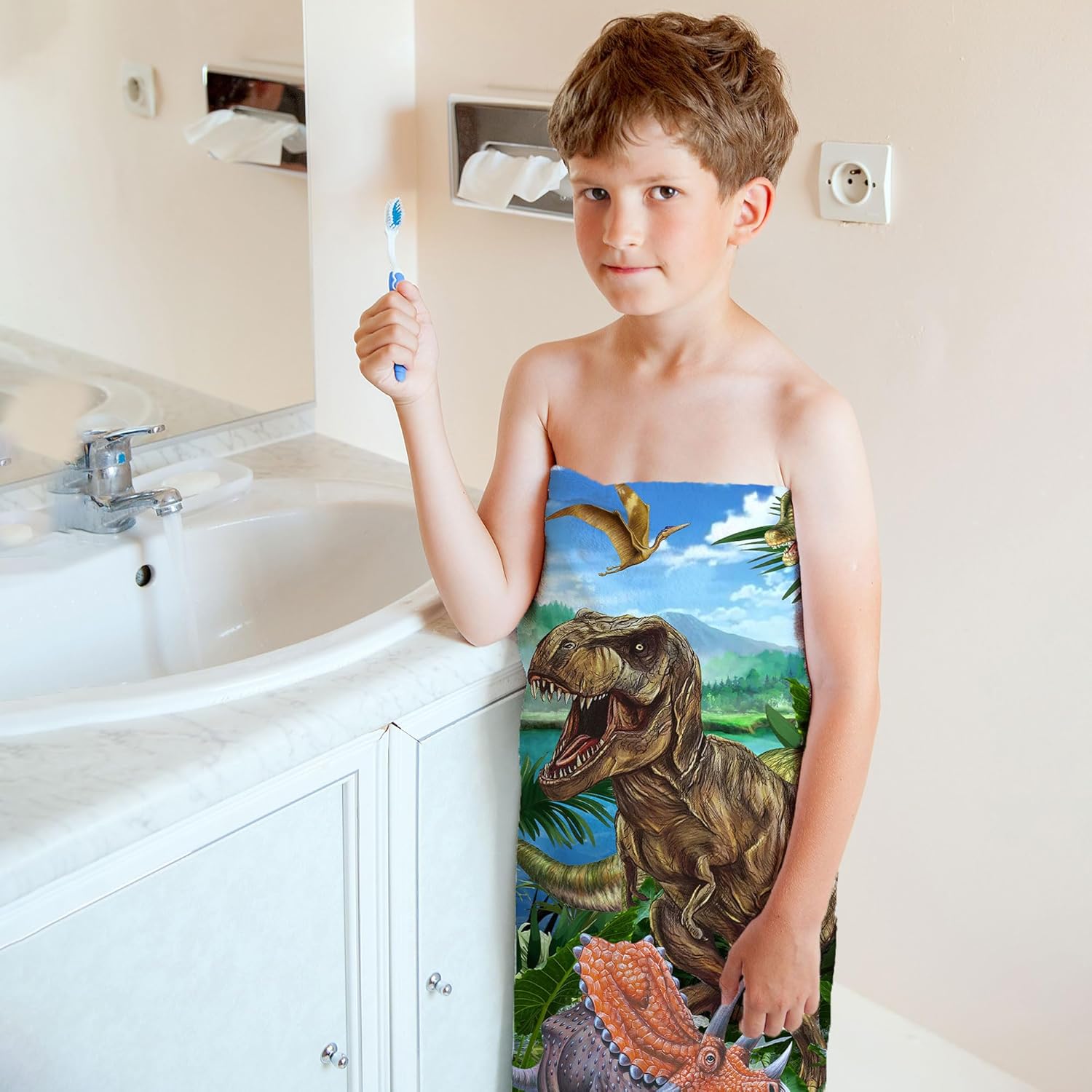 Dinosaur Beach Towel, Dinosaur Towel for Boys, T-Rex Forest Microfiber Beach Towels for Kids Toddler 30" x 60", Cartoon Animals Sand Free and Quick Dry Bath Pool Swim Towel for Travel Teens Gifts - Image 7