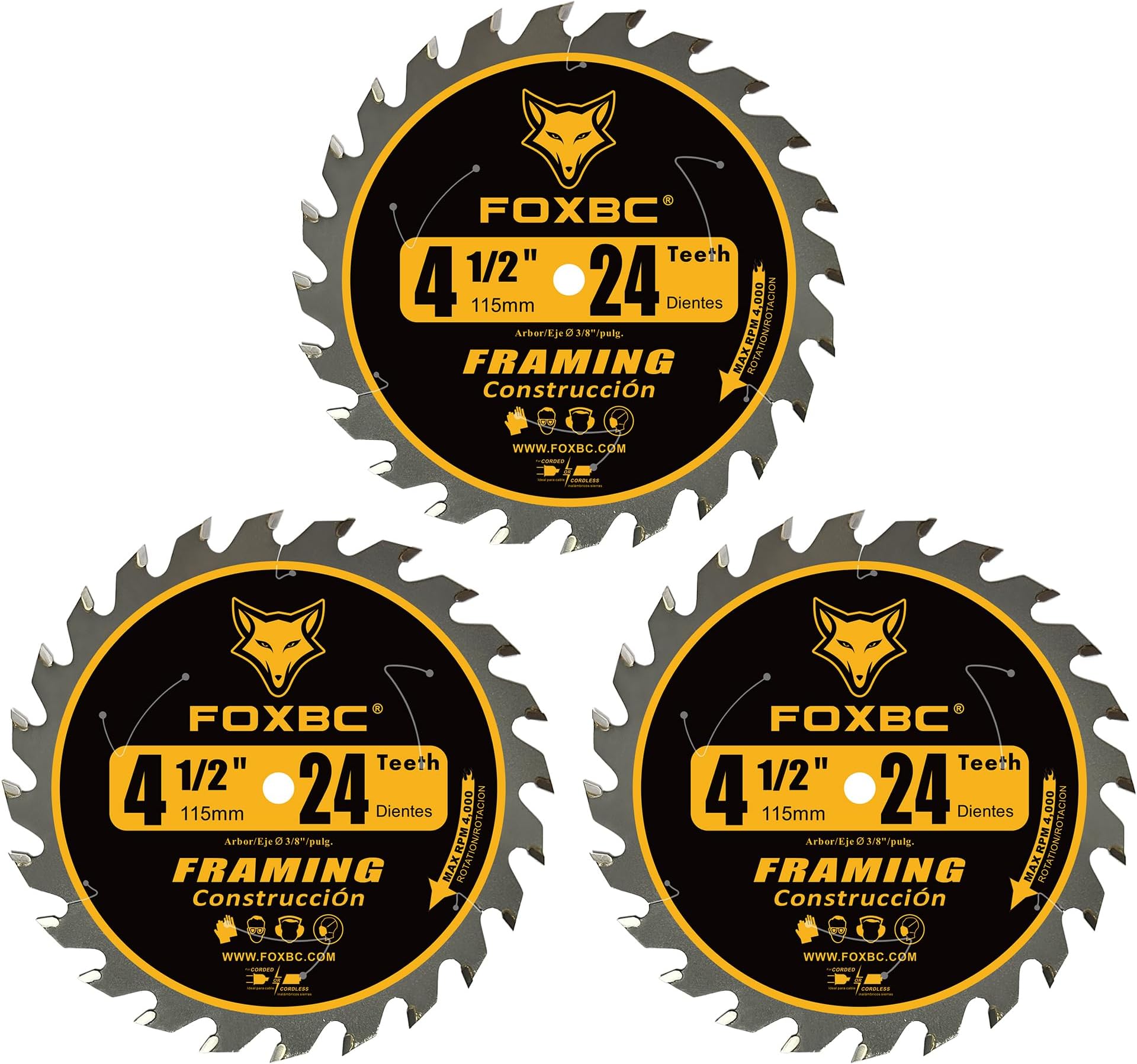 FOXBC 4-1/2 Inch Carbide Circular Saw Blade 24T Framing Wood Cutting with 3/8-Inch Arbor