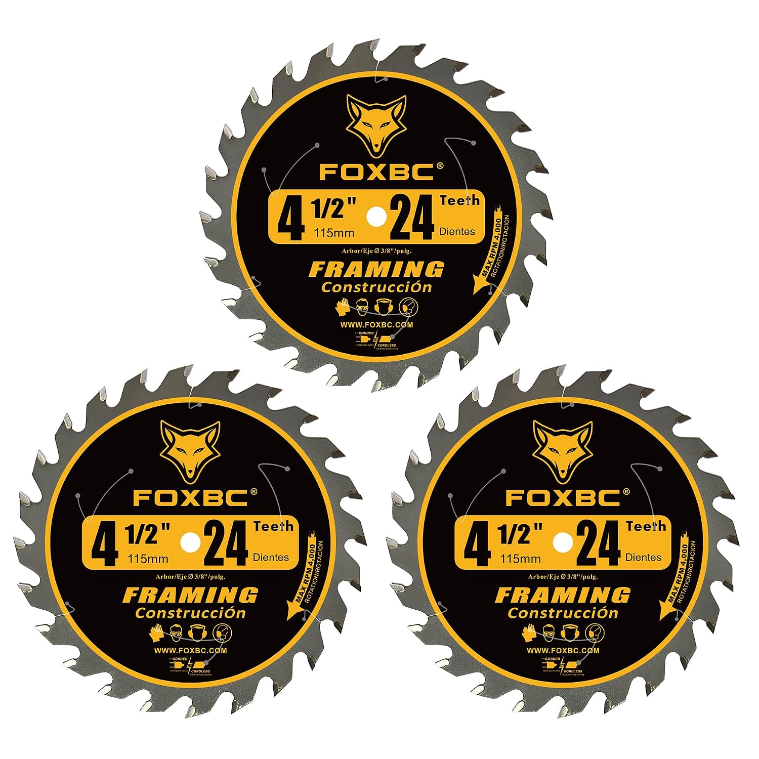 FOXBC 4-1/2 Inch Carbide Circular Saw Blade 24T Framing Wood Cutting with 3/8-Inch Arbor
