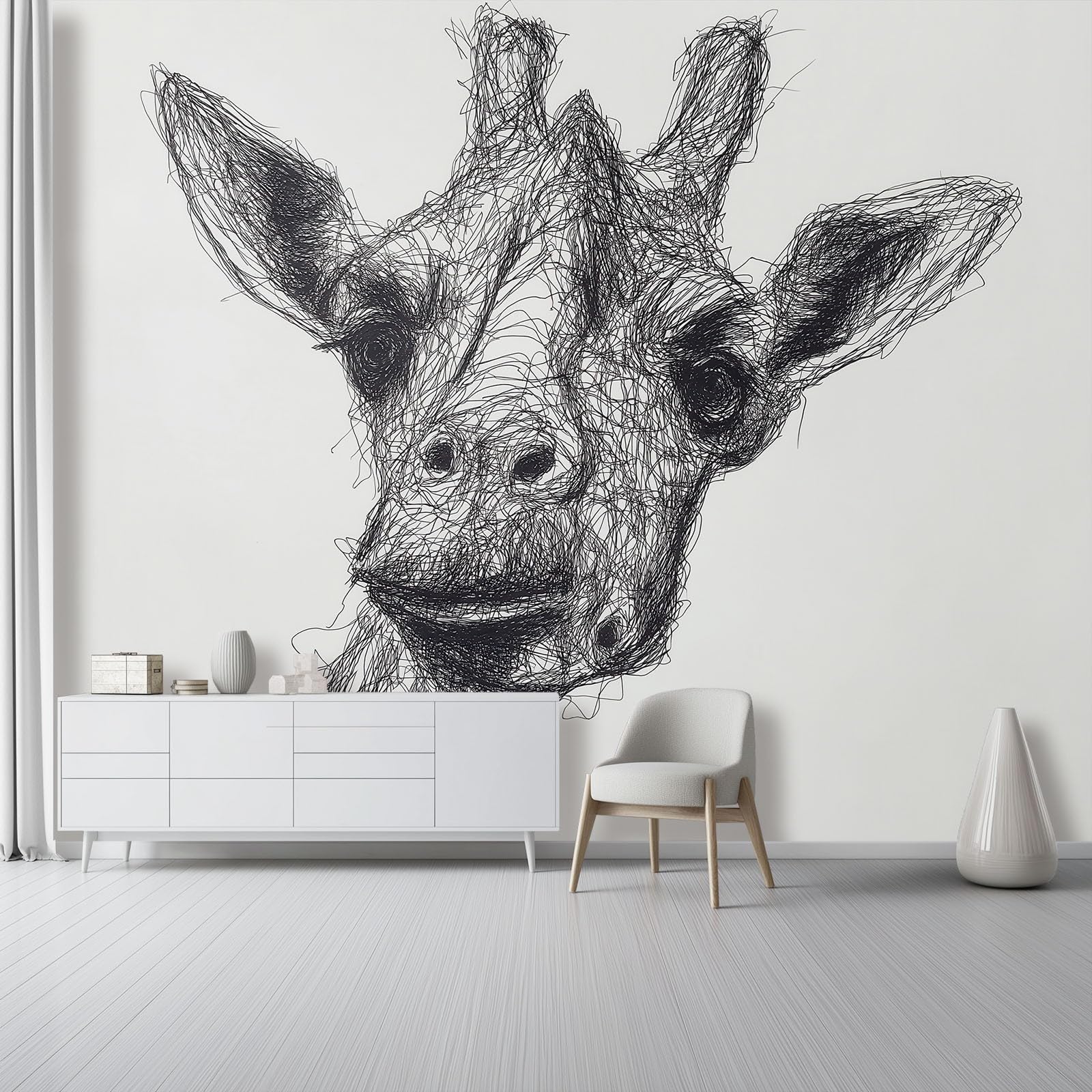 Fototapeta 400 x 280 cm okładzina ścienna dekoracja salonu minimalistyczny rysunek liniowy do sypialni salonu dekoracja ścienna żyrafa zwierzę