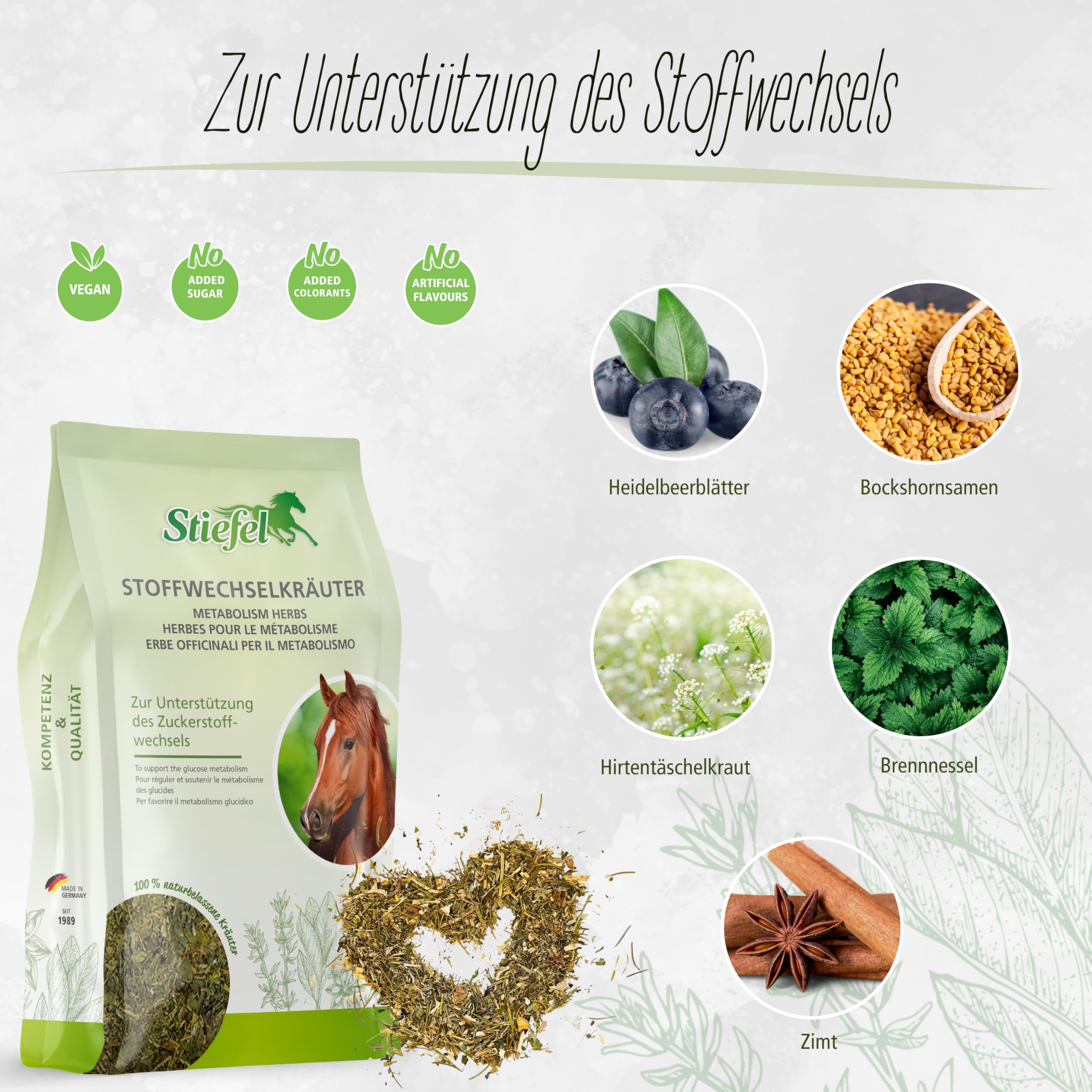 Stiefel Zioła metaboliczne dla koni, 100% naturalna mieszanka ziół, może wspomagać przemianę materii, 1 kg