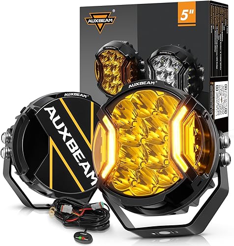 Auxbeam Vaina de luz antiniebla lateral de 5 pulgadas, 172 W, luz ámbar DRL serie V-Ultra de 20400 lm, luces LED redondas para todo terreno, barra