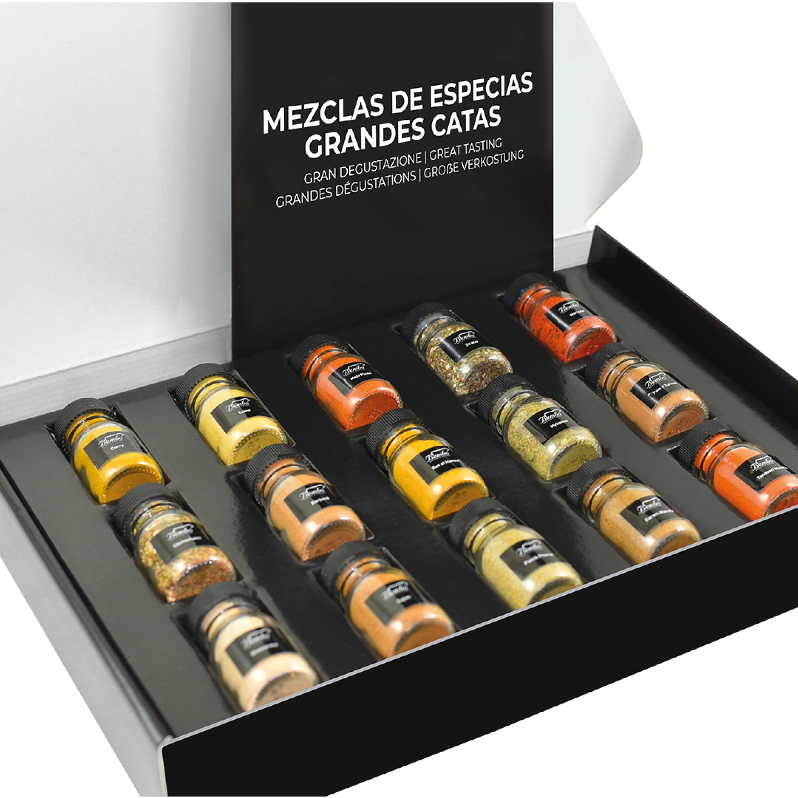 Bembo Set Regalo con 15 Mezclas de Especias – Colección Degustación | 15 mezclas de especias para observar, oler, probar y comparar. Un viaje sensorial por los sabores del mundo.