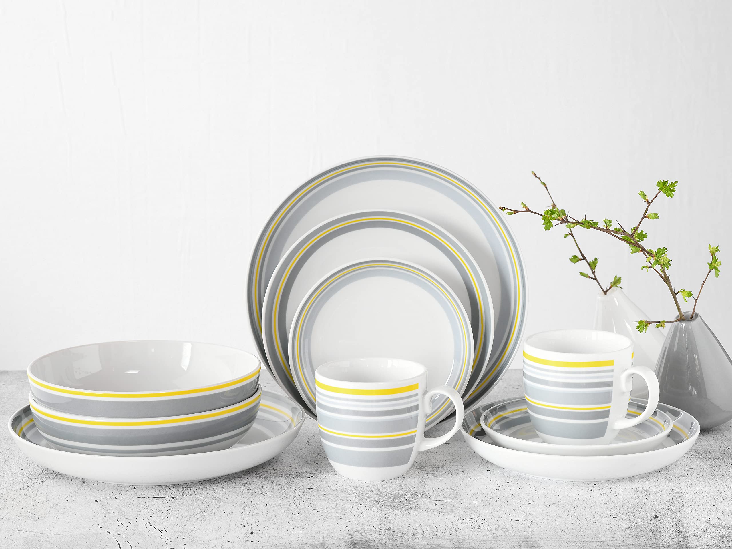CreaTable, 22902, Serie Allround - Trend Line, 10-teiliges Geschirrset für 2 Personen, Kombiservice aus Porzellan, spülmaschinen- und mikrowellengeeignet, Made in Europe