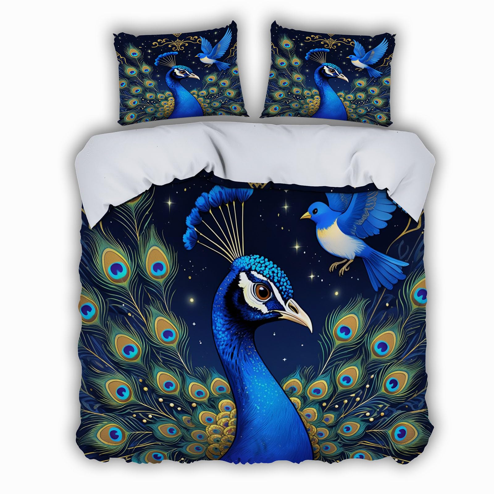 Housse de couette 140x200 cm paon en microfibre douce avec fermeture éclair