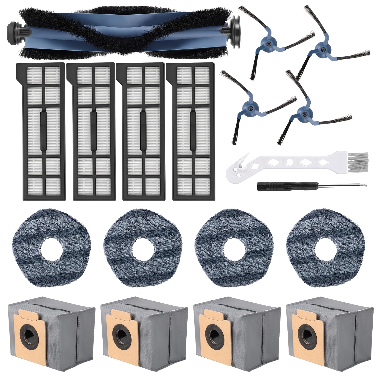 19 Pack Replacement Parts Kit for eufy X10 Pro Omni Robot Vacuum,Accessories for eufy X10 Pro Omni with 1 Roller Brush,1 Bristle Brush,4 Side Brushes,4 Washable Filter,4 Mop Cloths,1 Screwdriver