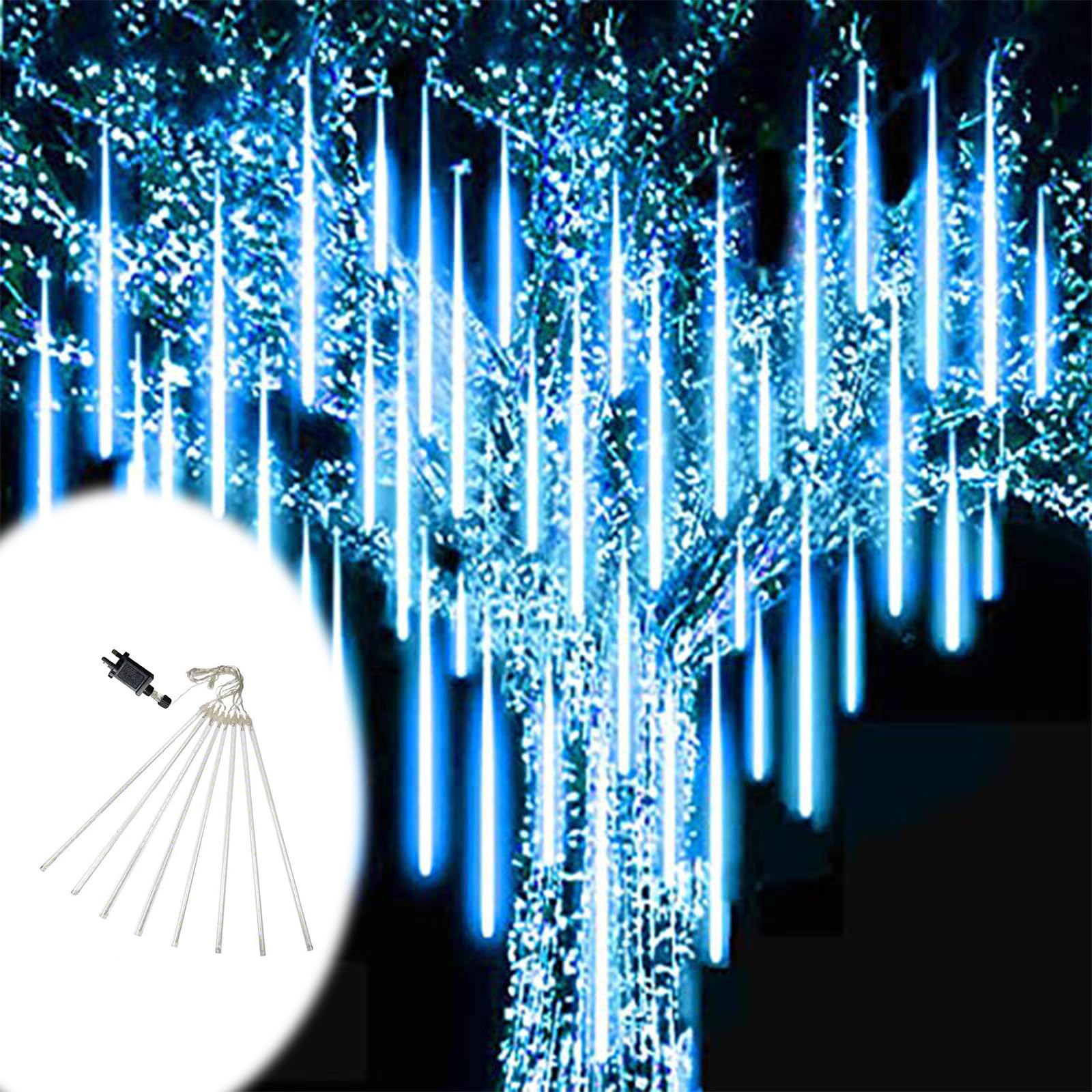 ACESOME Outdoor Christmas Lights, 30cm 8 Tubes Meteor Shower Lights, Waterproof Icicle Lights Outdoor, Snow Fall String Lights for Halloween,Wedding, Party, House, Christmas Decorations (Blue)