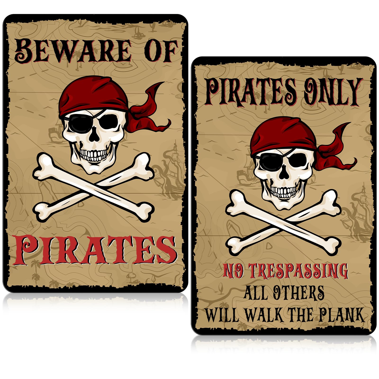 Photo 1 of 2 Pcs Pirate Metal Signs Pirate Theme Wall Decor Signs, 8 x 12 Inch Only All Others Will Walk The Plank and Beware of Pirates Metal Sign for Gasparilla Theme Celebration Decor Pirates Party Cave Bar