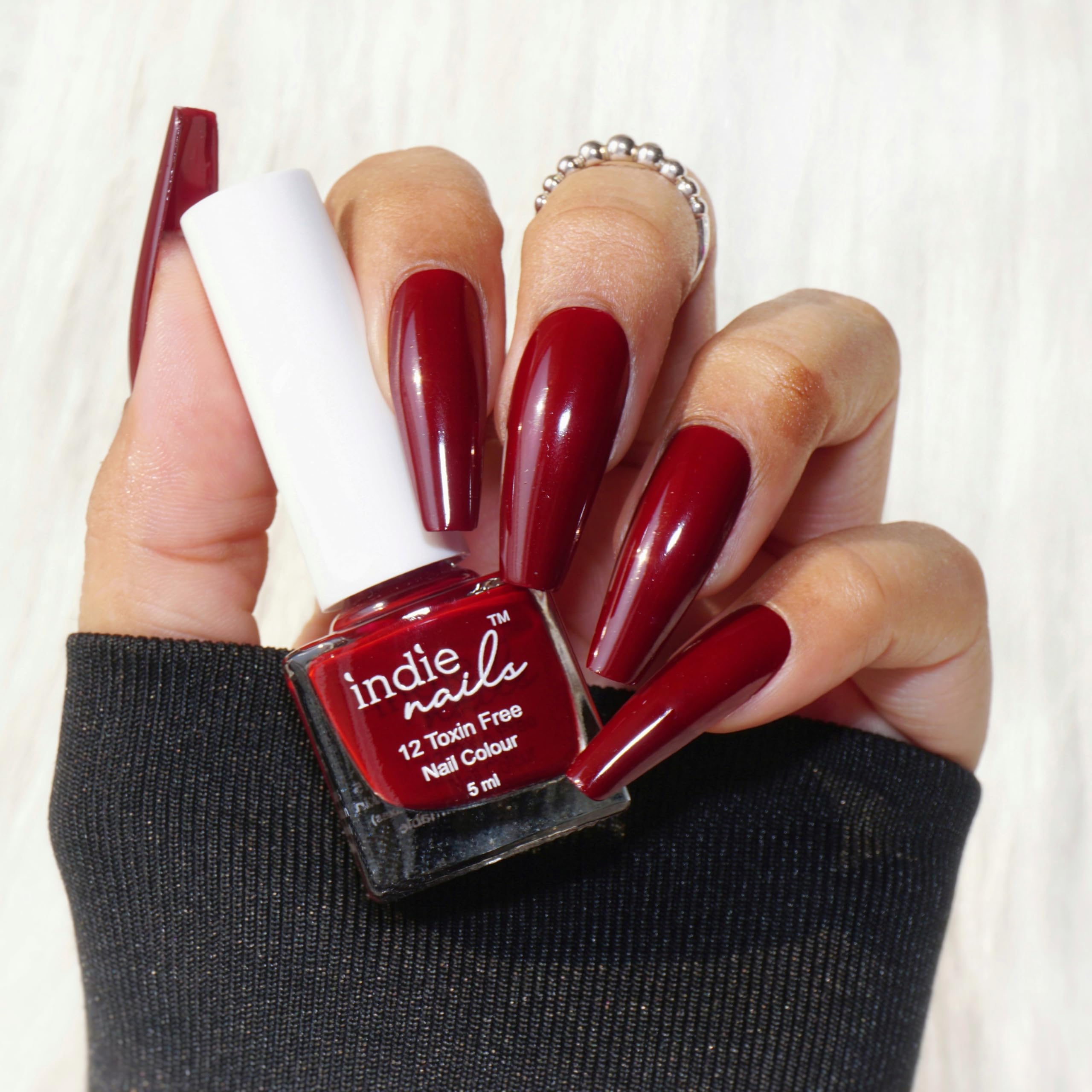 Indie Nails Nail Polish, 12-Free Formula, Quick Dry, Long-Lasting, Chip Resistant, High Glossy Shine, Vegan, Made in India, Nail Paint For Women 5ml (Cherry Red, 5ml)