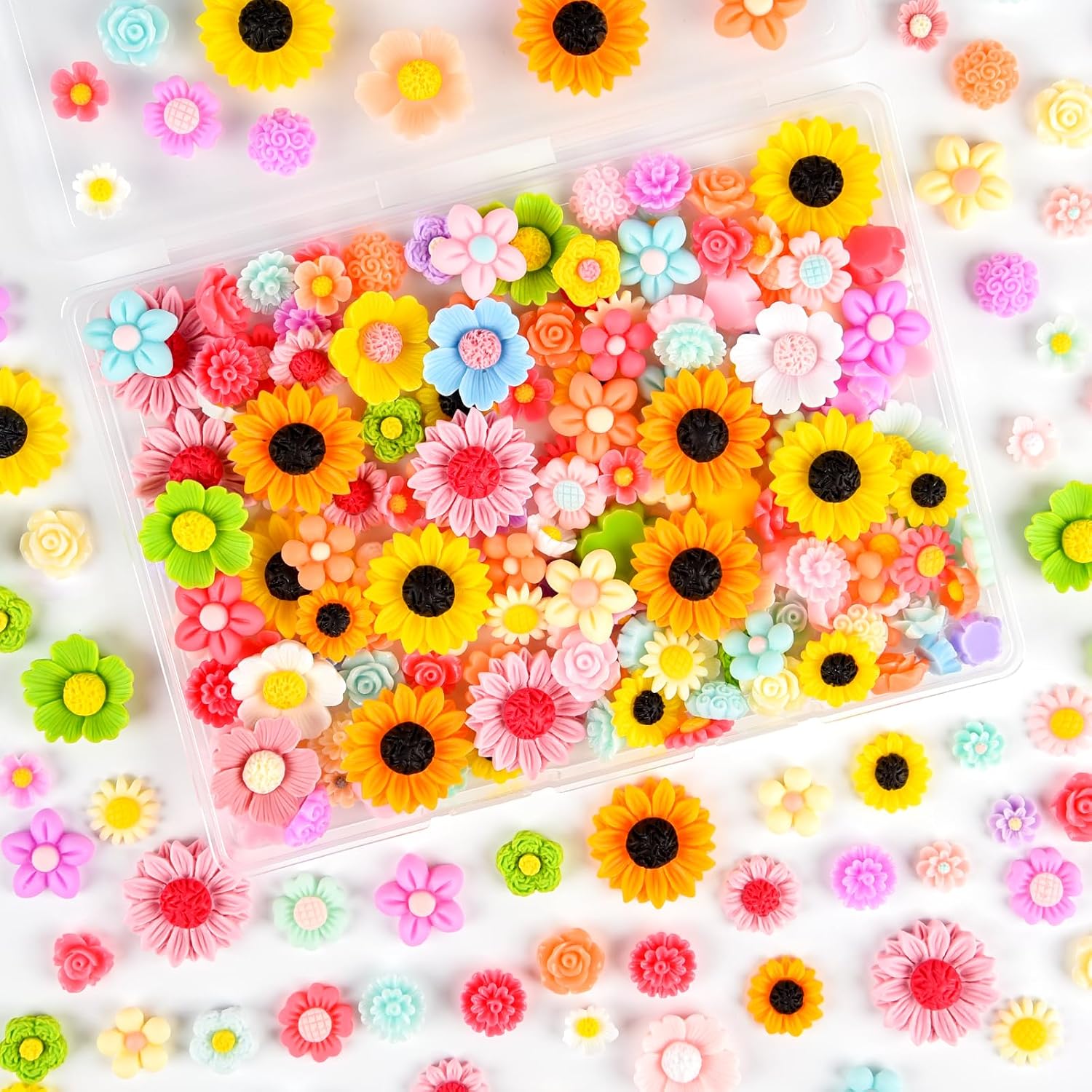 NEBURORA 150 Pcs Mini Flat Back Resin Flower Crafts for DIY Hair Clips