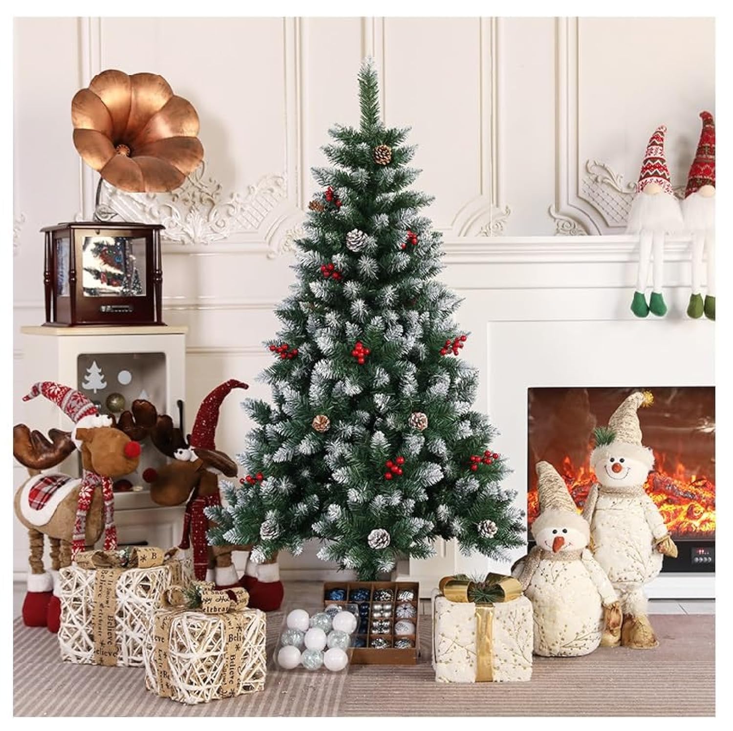 TAPIT 5-8FT Christmas Trees Artificial Christmas Tree Decorations for Home Office Party Artificial Xmas Trees Easy Assembly Metal Hinges & Foldable Base (1.8M/6FT 750 Branch Tips)