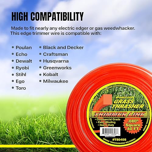 Miniatura 6 de FORESTER Línea de recortadora de alta resistencia cuerda universal para recortar hierba de borde redondo o cuadrado, se adapta a la mayoría de