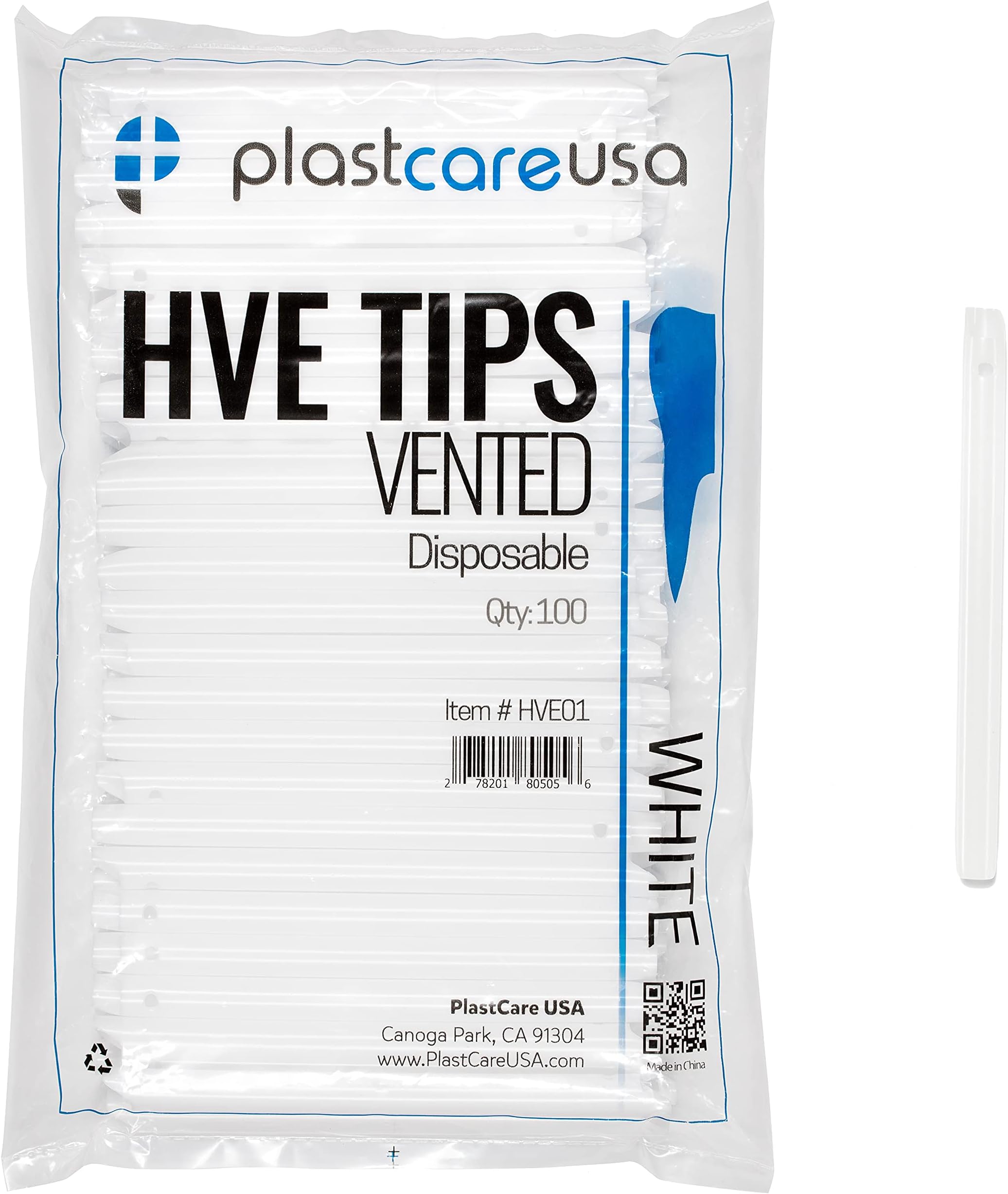 High Volume Evacuator HVE Tips - 1000 HVE Suction Tips Dental Disposable - Vented Evacuation Aspirator Tips with Smooth Edges (White - 10 Bags of 100) by PlastCare USA