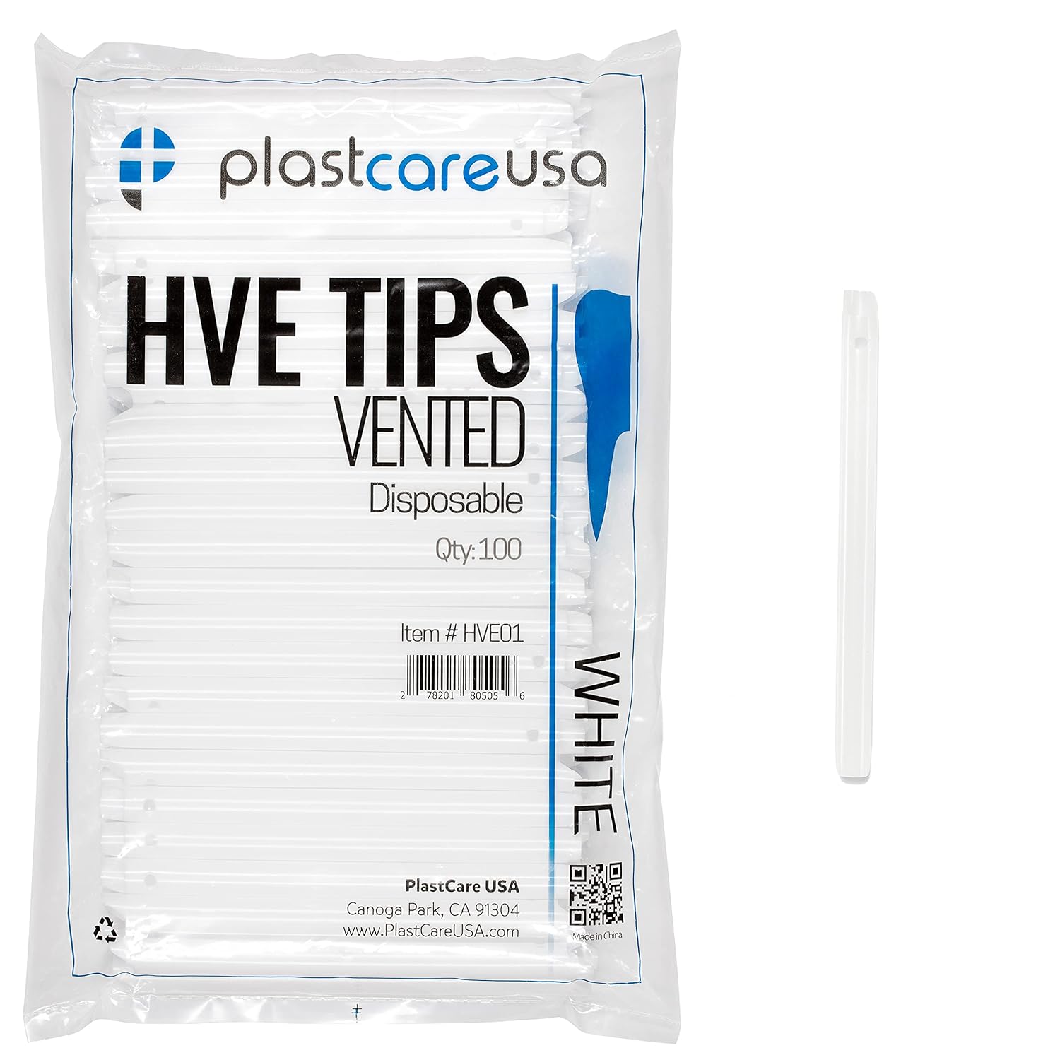 Buy 100 HVE Evacuation Suction Dental Tips, White, Vented,1 Bag Online