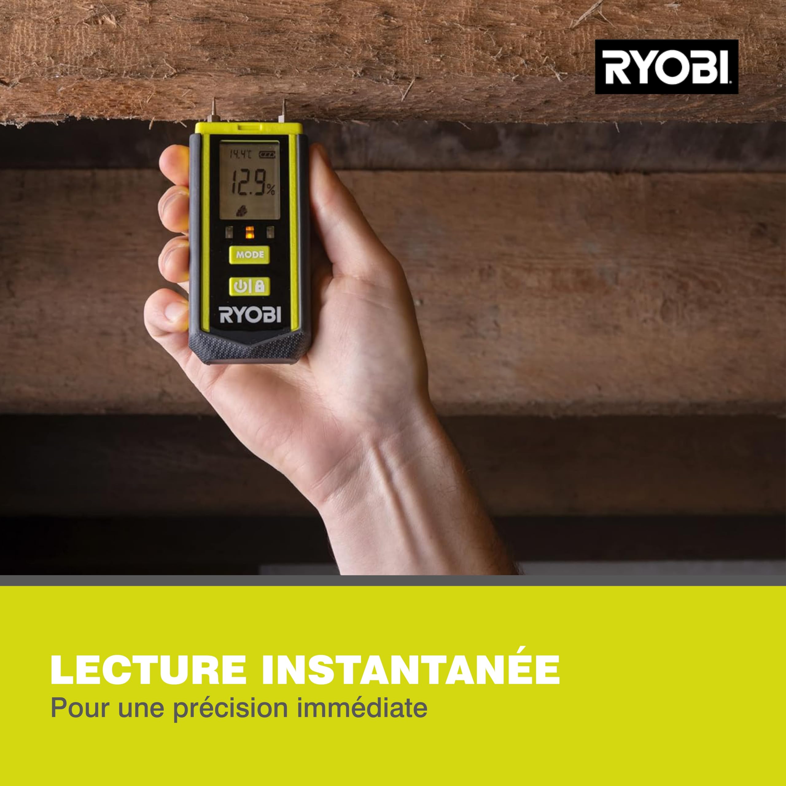 RYOBI Testeur d’Humidité RBPINMM1 Détection Bois Matériaux Bâtiment Grand Écran LCD Compact