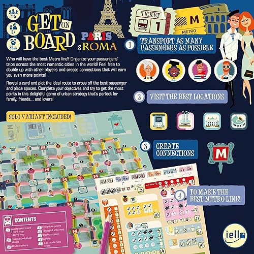 Miniatura 2 de IELLO Get On Board Paris & Rome - Un inteligente juego de mesa Flip & Write, crea la mejor línea de metro en dos ciudades, mayores de 8 años, 1-5