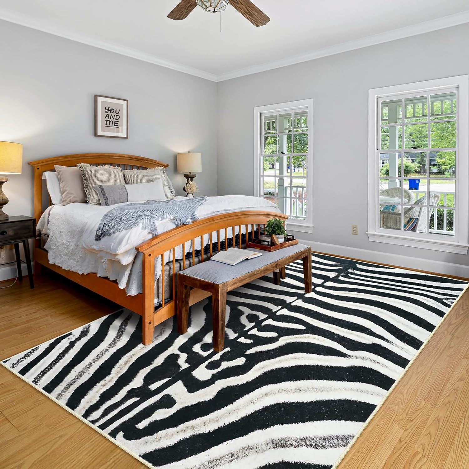 Amearea Zebra Rug for Living Room, 6x9 Feet Animal Print Rug for Bedroom, Premium Black and White Machine Washable Area Rug, Faux Fur Zebra Skin Non-Slip Rugs Carpet for Dining Room Office Home Decor
