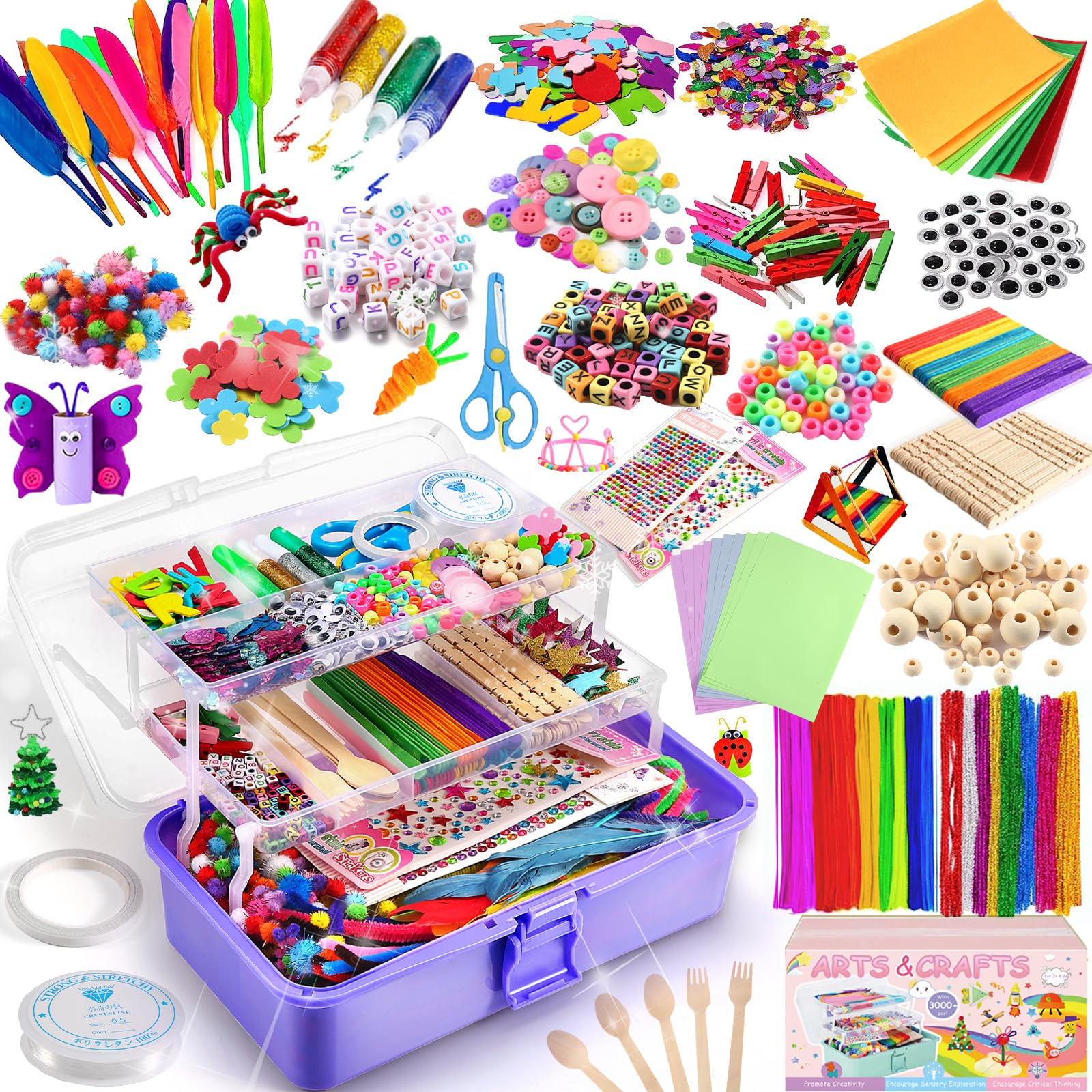 Drookaen AK Arts and Crafts Supplies for Kids, 3000+Pcs DIY Craft Kits, Ages 6-10, Educational Preschool and Homeschooling Arts Programs, Children Craft Kits