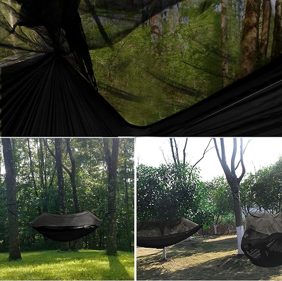 Gold Armour Camping Hammock - Camping Essentials, Double Hammock with Bug Net, Camping Gear Hammock for Outside, Hiking, and Travel (Black)