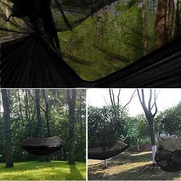 Gold Armour Camping Hammock - Camping Essentials, Double Hammock with Bug Net, Camping Gear Hammock for Outside, Hiking, and Travel (Black)