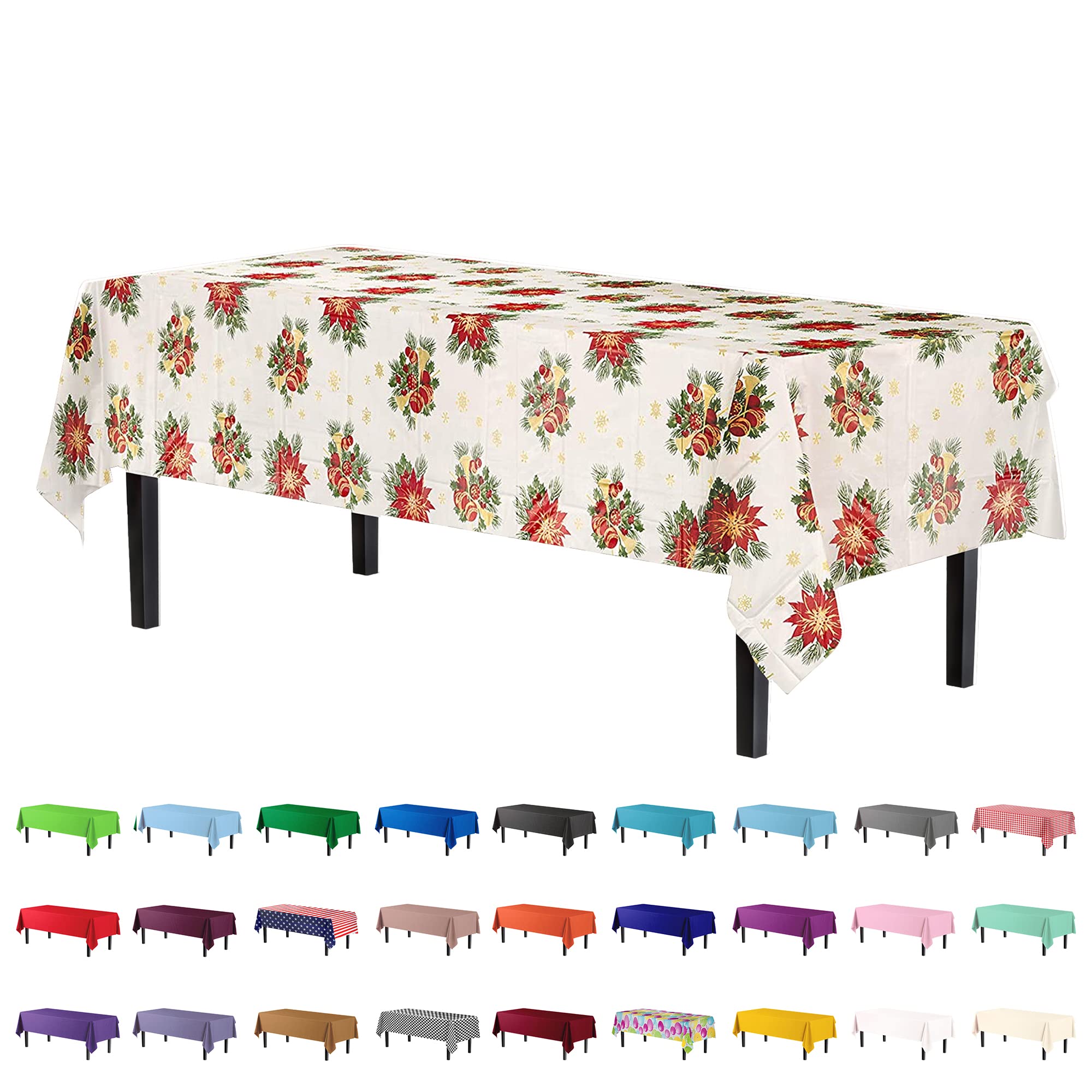 ExquisiteParty Solids 12 Pack Premium Rectangle Holiday Design Plastic Tablecloth - Christmas Decorations Tablecloth Disposable Plastic Table Cover for December - 54 inch. x 108 inch.