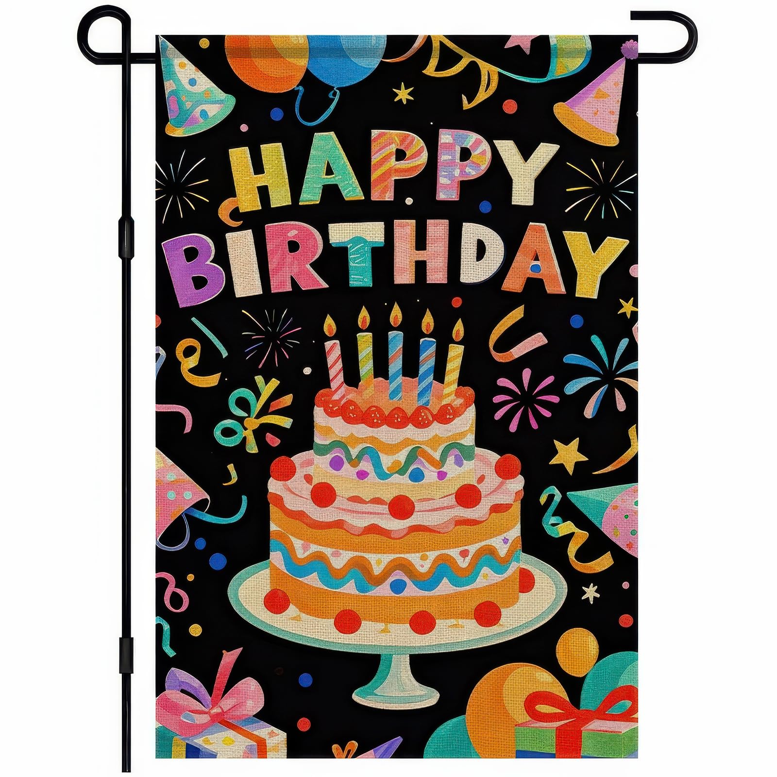 BlissYard Birthday Yard Flag 12x18 Inch Big Cake Colorful Balloon Yard Flags Farmhouse Outdoor Birthday Party Celebration Decoration Polyester