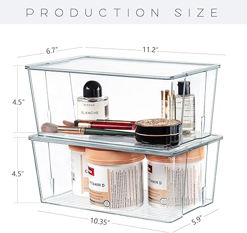 Miniatura 8 de Hudgan Caja organizadora de almacenamiento apilable pequeña con tapas de bambú para oficina en casa armario baños armarios de dormitorio