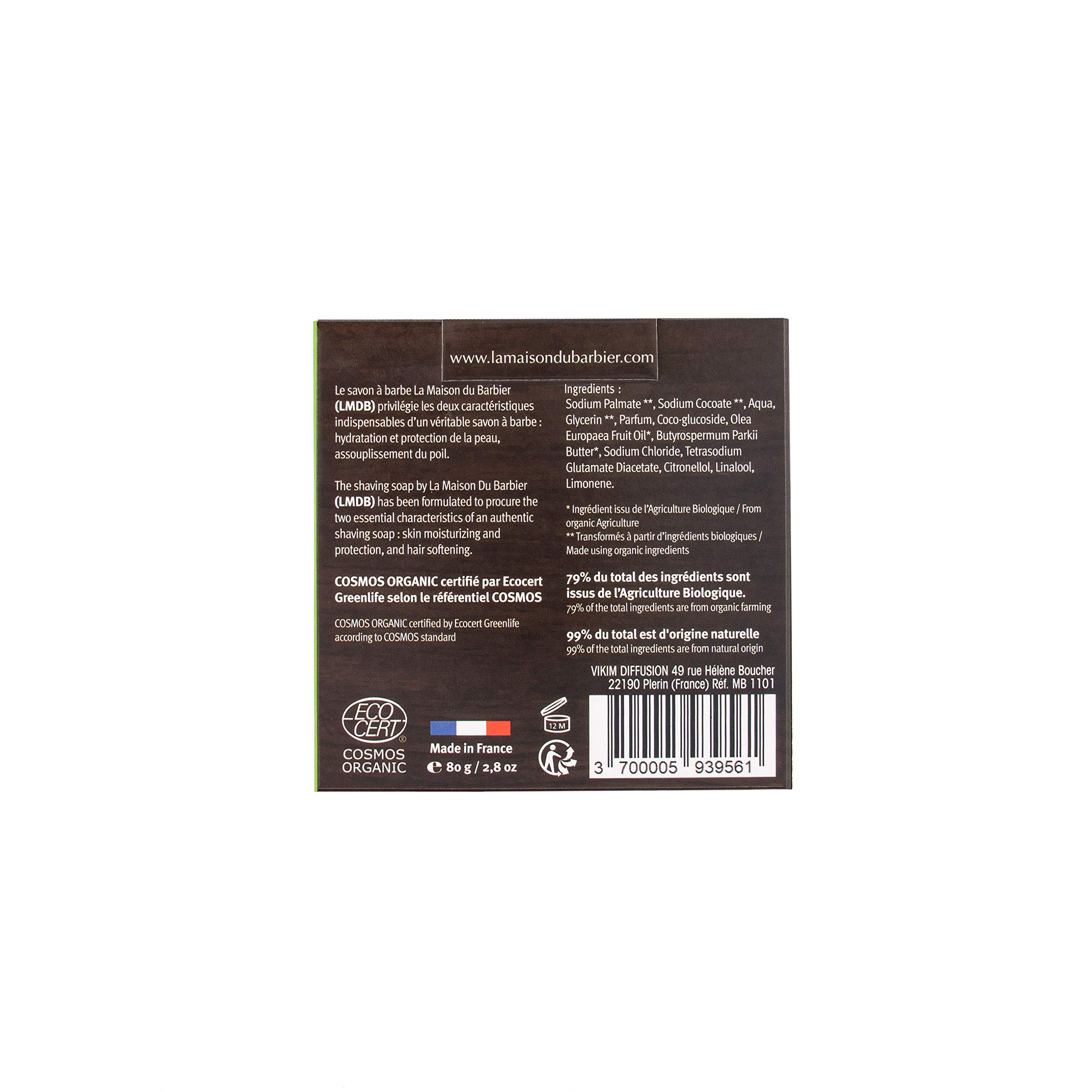 Mydło do brody z ekologicznym masłem shea - Ecocert Cosmos Organic, 99% składników pochodzenia naturalnego, 79% z rolnictwa ekologicznego - francuska produkcja - 80 g