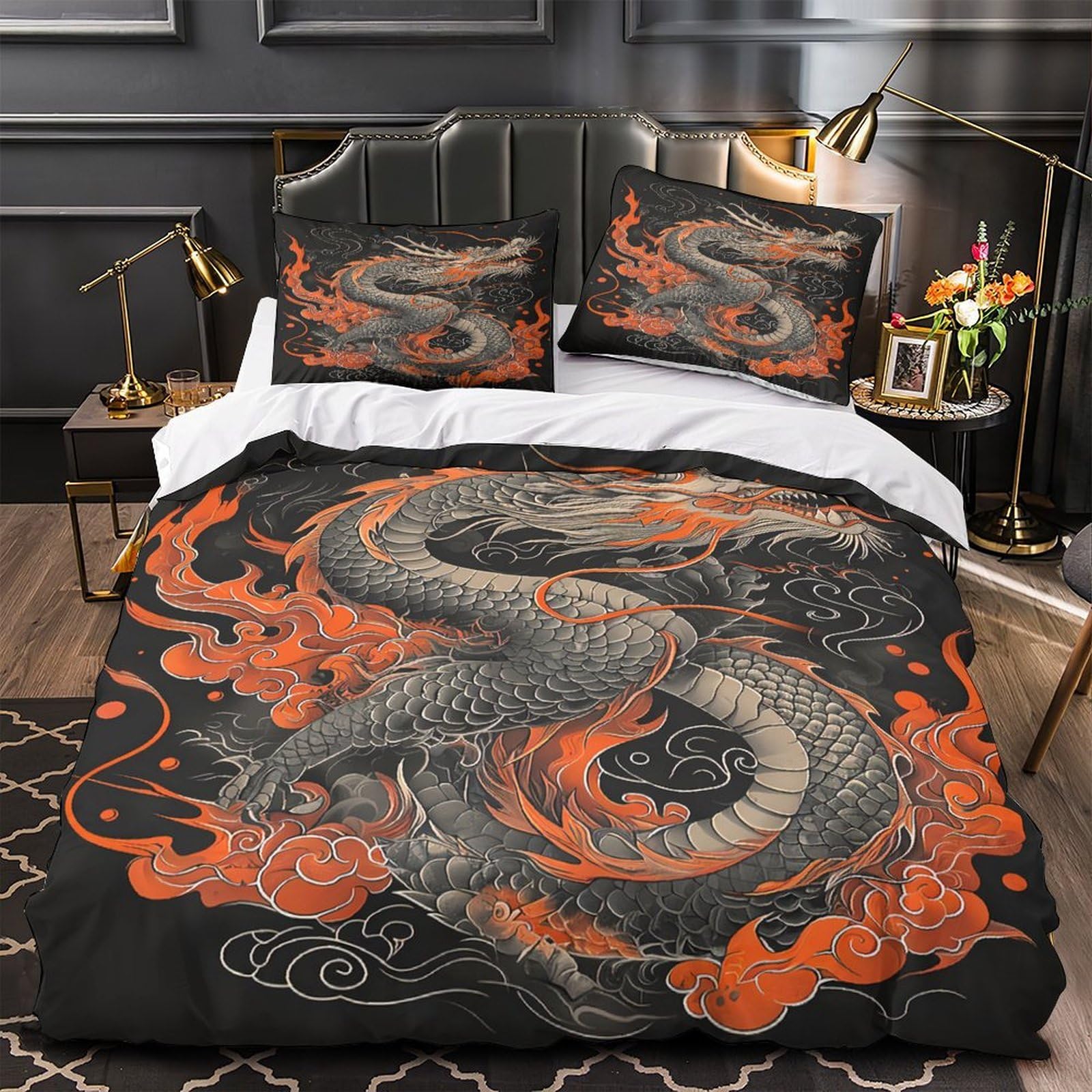 Housse de couette dragon hypoallergénique en microfibre douce et résistante pour lit simple