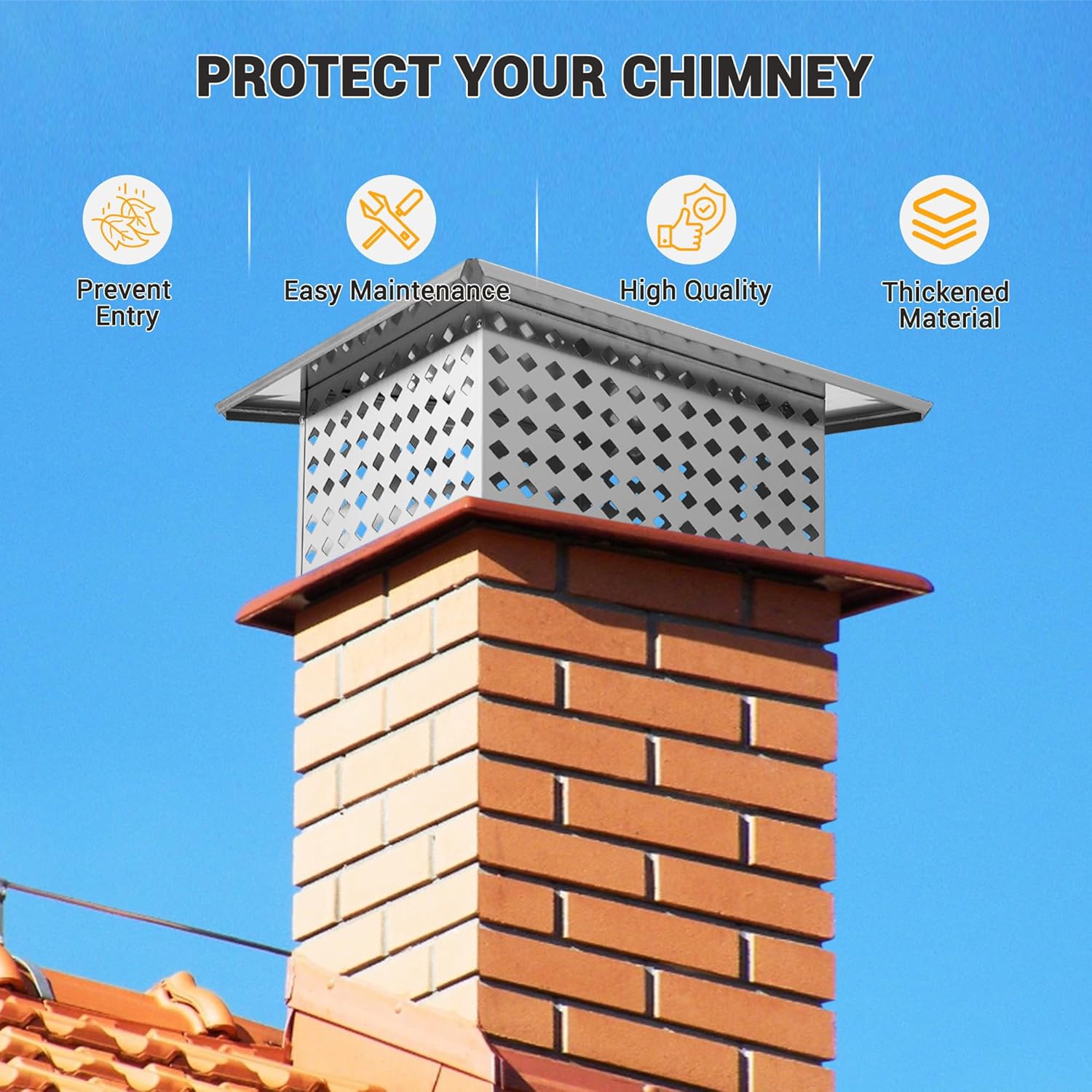 Chimney Cap,Fall Rain & Winter Animal Protection - 13" x 17" Stainless Steel Chimney Cap with Secure Bolt-On Design & Mesh Screen to Keep Debris Out and Ensure Safe, Efficient Fireplace Use All Season