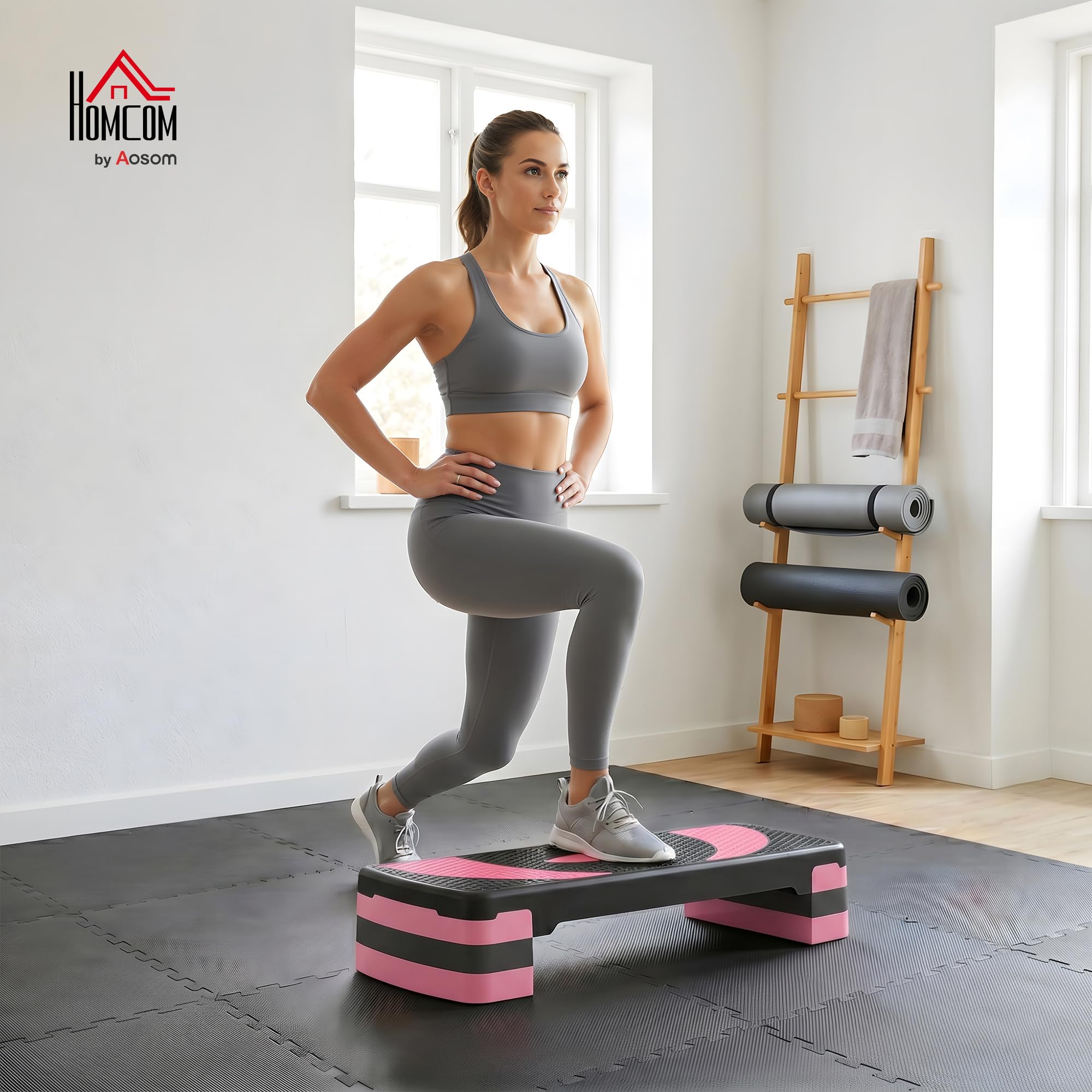 HOMCOM Stepper stepper z regulacją wysokości, z powłoką antypoślizgową, 3 stopnie (10/15/20 cm), antypoślizgowy, do domu, studia fitness, biura, tworzywo sztuczne