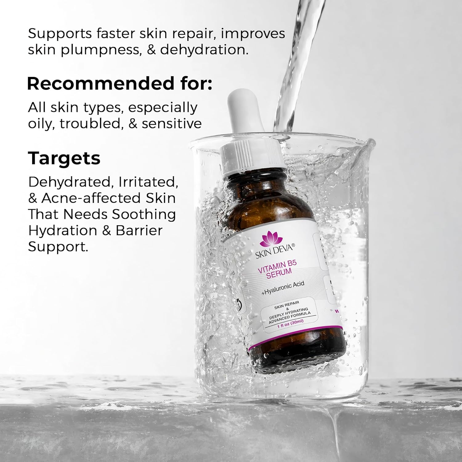 Skin Diva Vitamin B5 + Hyaluronic Acid Serum Multi-Depth Hydration Serum for Plumper, Smoother Skin – Hydrating Facial Serum for Sensitive & Dry Skin, Oil-Free, Lightweight - Pack of 2