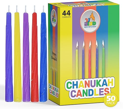 Miniatura 8 de Velas coloridas de Janucá tamaño estándar para la mayoría de las menorahs cera de alta calidad colores surtidos 44 unidades para las 8 noches de