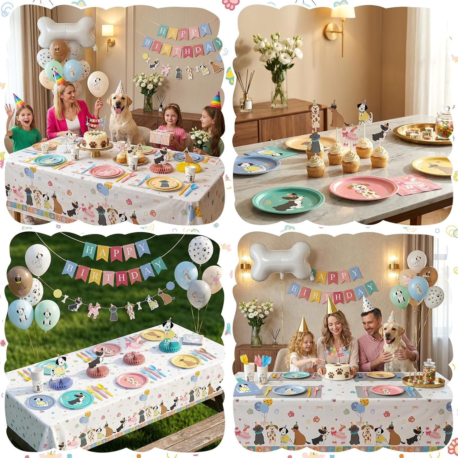 Dog Birthday Party Decorations, Favones Dog Theme Decor Set Happy Birthday Banner Plates and Napkins Party Supplies Puppy Tablecloth Paw Balloons Cupcake Toppers for Boys and Girls Serves 24