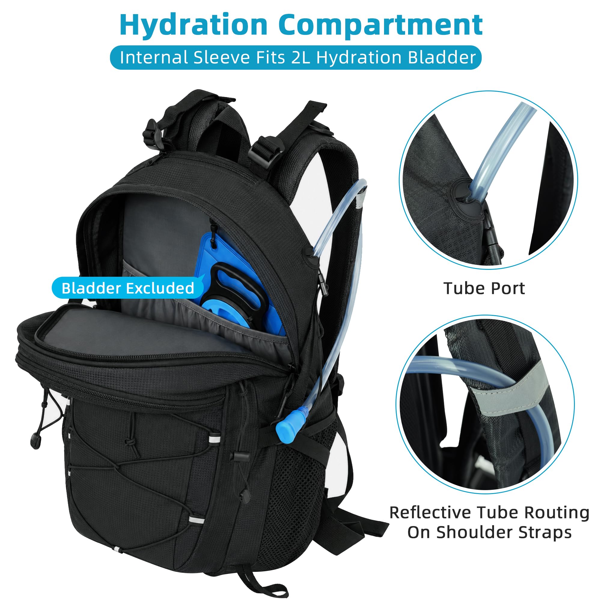 AUMTISC Zaino da trekking da 35 l, per uomo e donna, per campeggio, escursionismo, attività all'aperto, Nero , 52x33x20 Centimeters, Casual