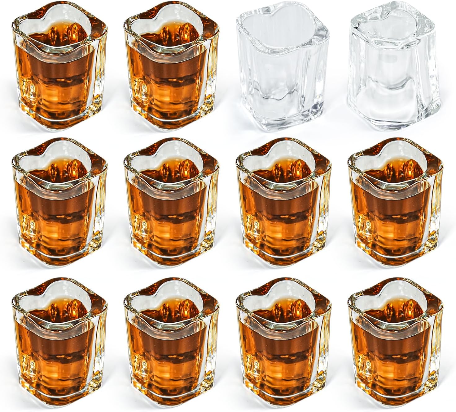 CHLJAR 2oz Heavy Base Shot Glasses Sets,12pcs Cute Heart Shaped Clear Tequila Shots,Mini Square Shot Glass, Espresso Shot Glass,Gift for lover boyfriend girlfriend