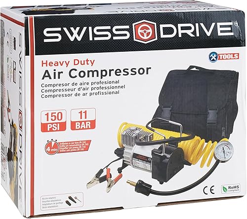 Miniatura 2 de Swiss Drive Compresor de aire profesional resistente Volcano 150 PSI  11 BAR  200 W  30 Amp  12 V infla un neumático de automóvil en solo 4 minutos,
