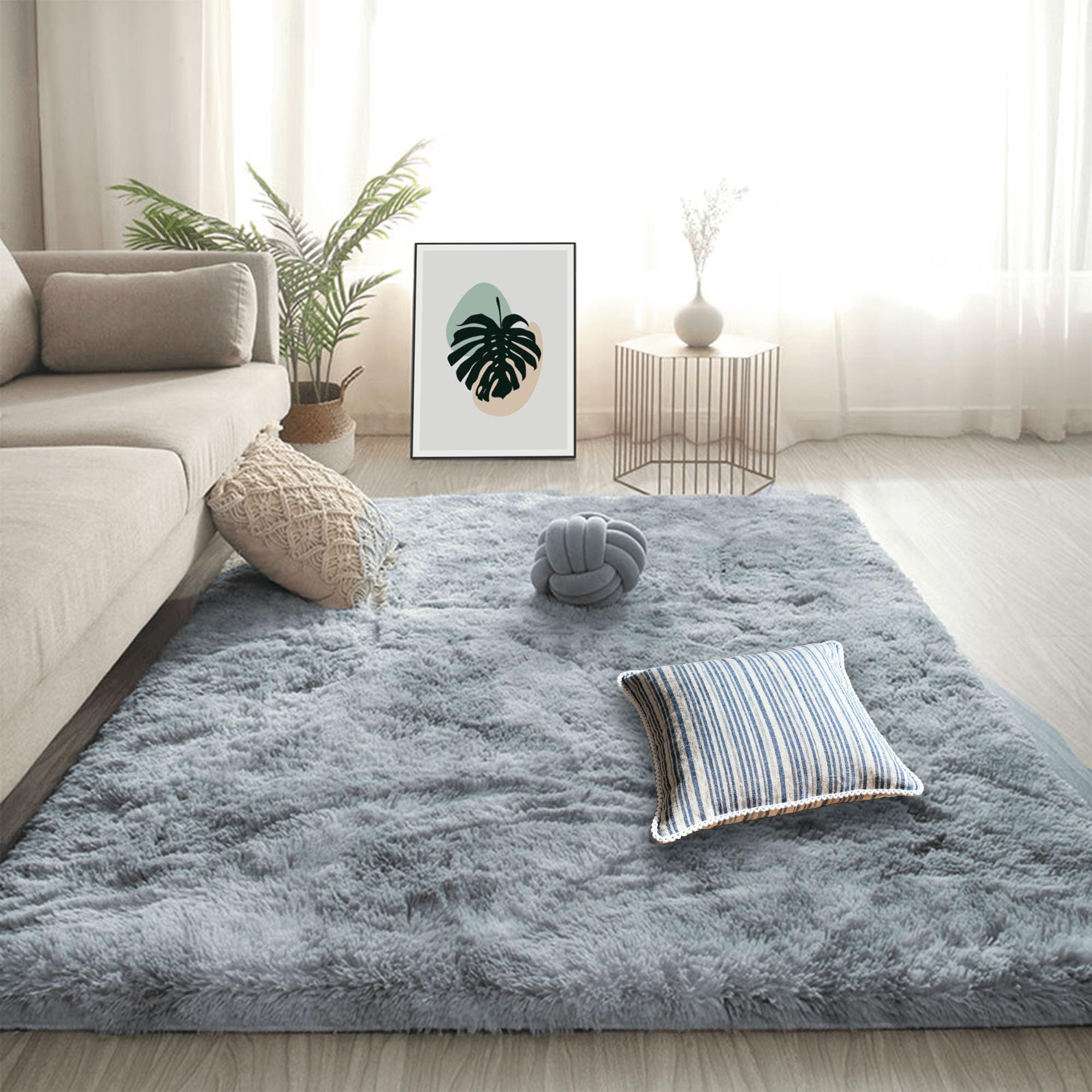 Tapis de salon poil long doux 130x190 cm gris clair tapi de chambre