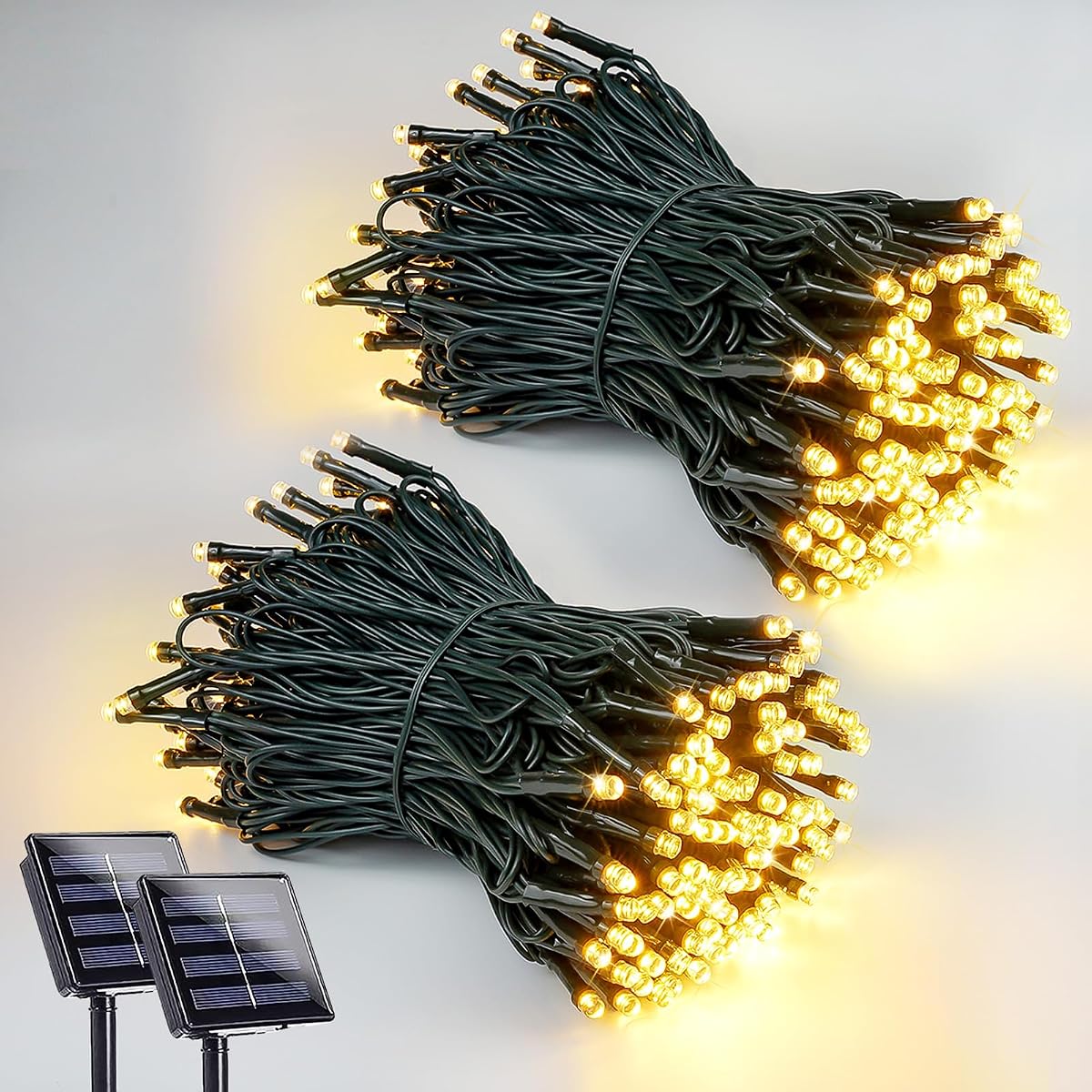 Solar String Lights Outdoor 2 Pack 200 LED 66FT Christmas Lights Warm White | 8 Lighting Modes, Memory Function, Auto On/Off, IP65 Waterproof Twinkle Lights for Outside Garden Yard Party Xmas Tree Decor
