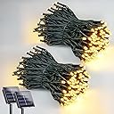 2 Pack 200 LED Solar String Lights for Outside, Solar Christmas Lights Outdoor Waterproof, Solar Outdoor String Light with 8 Lighting Modes for Xmas Tree Wedding Party Garden Decorations (Warm White)