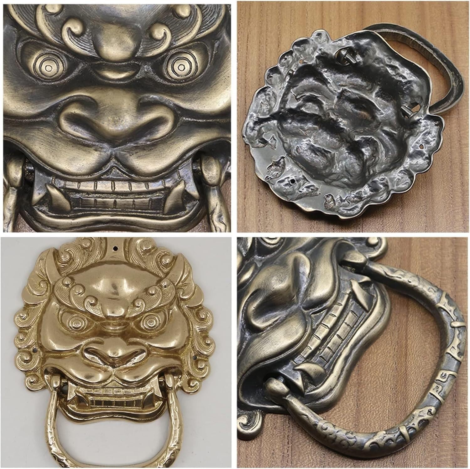 TIST Iron Door Knocker Messing Deurring Met Leeuwenkop Antieke Deurklink Voor Garage Slaapkamer Voordeurring Decoratief Uniek Surface-Mounted Installation(Black)