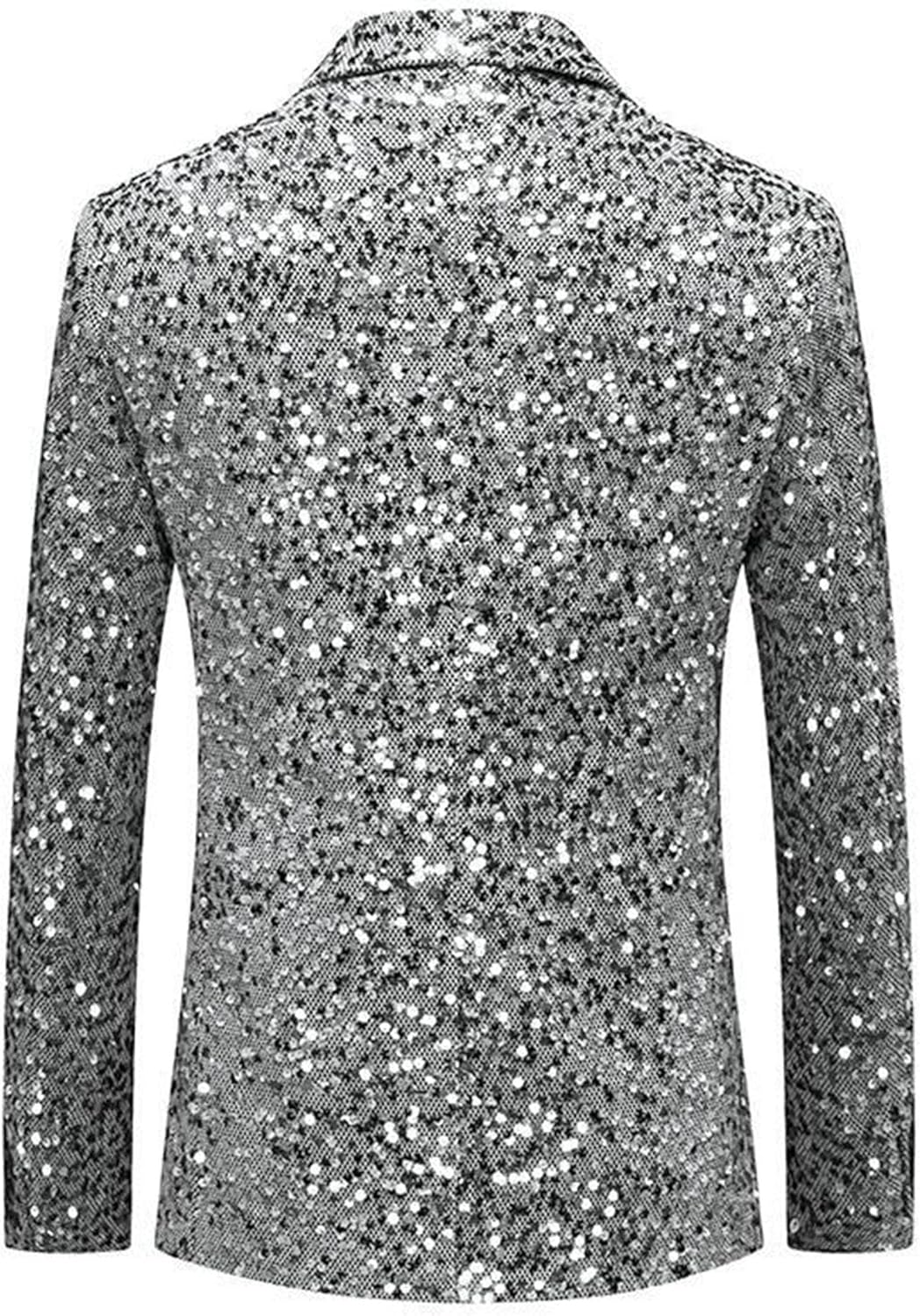 Men Notched Lapel Sequin Suit Jacket Classic Shiny Solid Perform Blazer Coat Two Button Prom Wedding Sport Coat