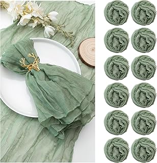 12 Pack Cheesecloth Napkins 20×20 Inches Sage Green Cheese Cloth Napkins Gauze Table Napkins with Wrinkle Multipurpose Bulk for Dinner Wedding Party St. Patrick's Day Home Decor